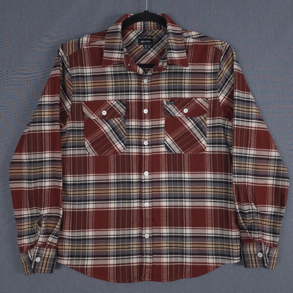 Brixton Bowery Flannel Shirt Mens Medium Burnt Henna Plaid Outdoor Long Sleeve